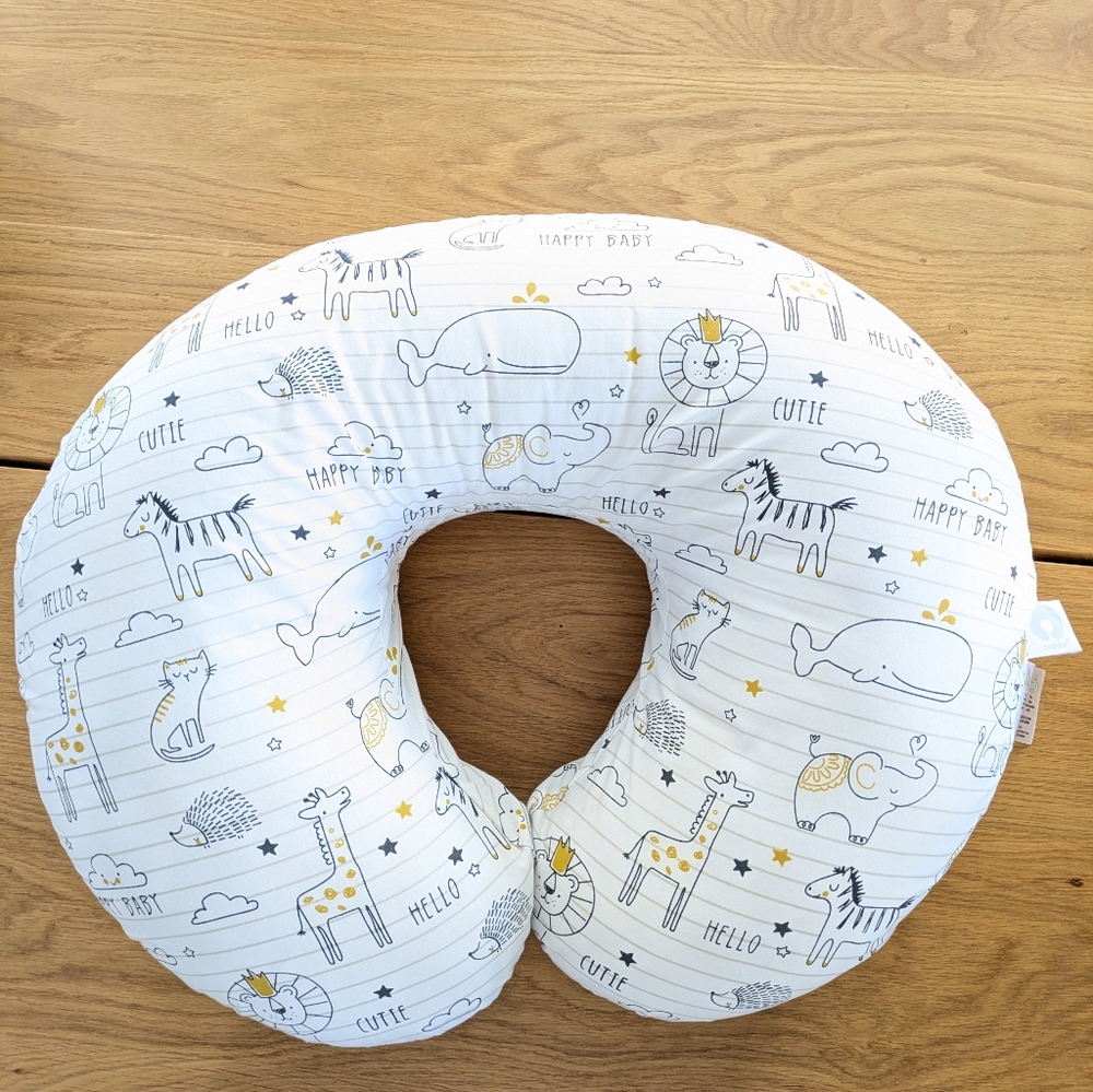 Boppy Nursing Pillow Cover White with Gray and Yellow Animal Print